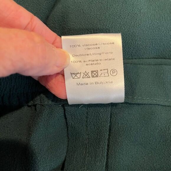 Sandro Paris Polina Crepe Emerald Green Pants Silver Hardware Zip Ankle Size 6 - Picture 11 of 12